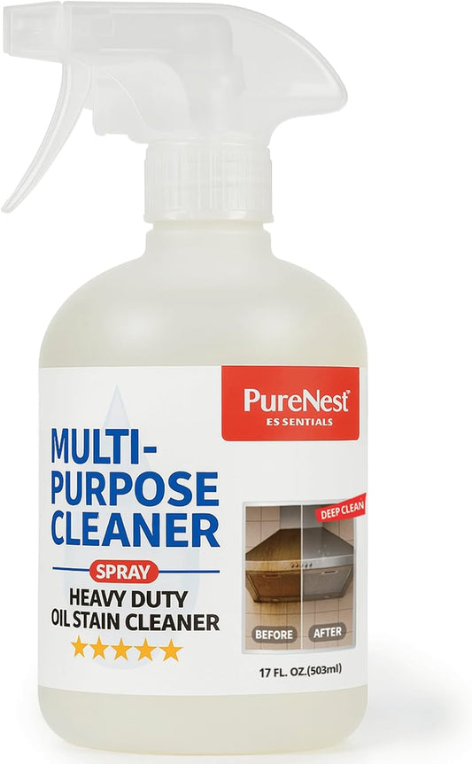 PureNest Heavy Duty Oil Stain Multi-Purpose Cleaner – All-Purpose Kitchen & Bathroom Degreaser, Removes Grease, Grime, and Stains from Tiles, Stovetops, Range Hoods, Sinks, Appliances – 17 fl oz