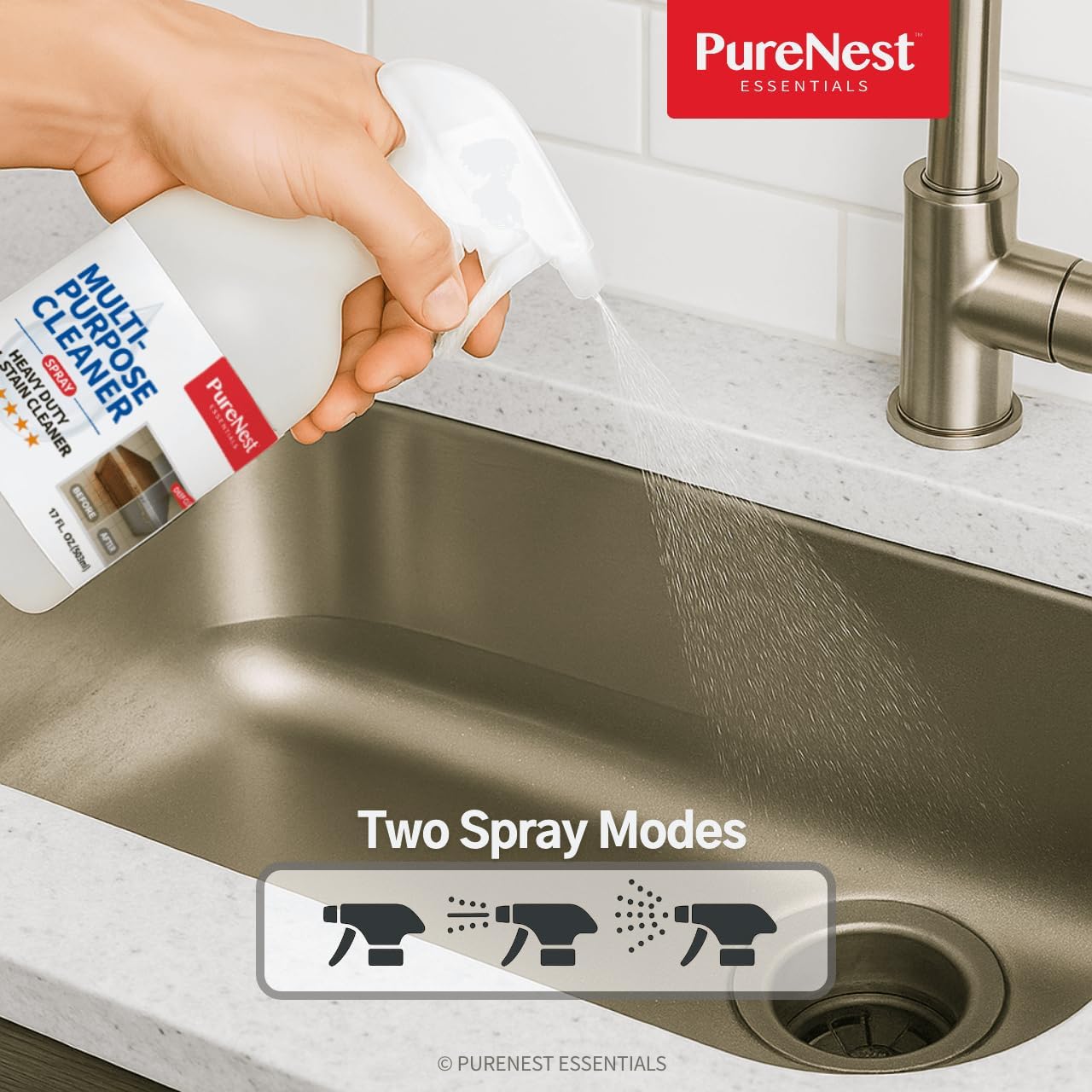 PureNest Heavy Duty Oil Stain Multi-Purpose Cleaner – All-Purpose Kitchen & Bathroom Degreaser, Removes Grease, Grime, and Stains from Tiles, Stovetops, Range Hoods, Sinks, Appliances – 17 fl oz