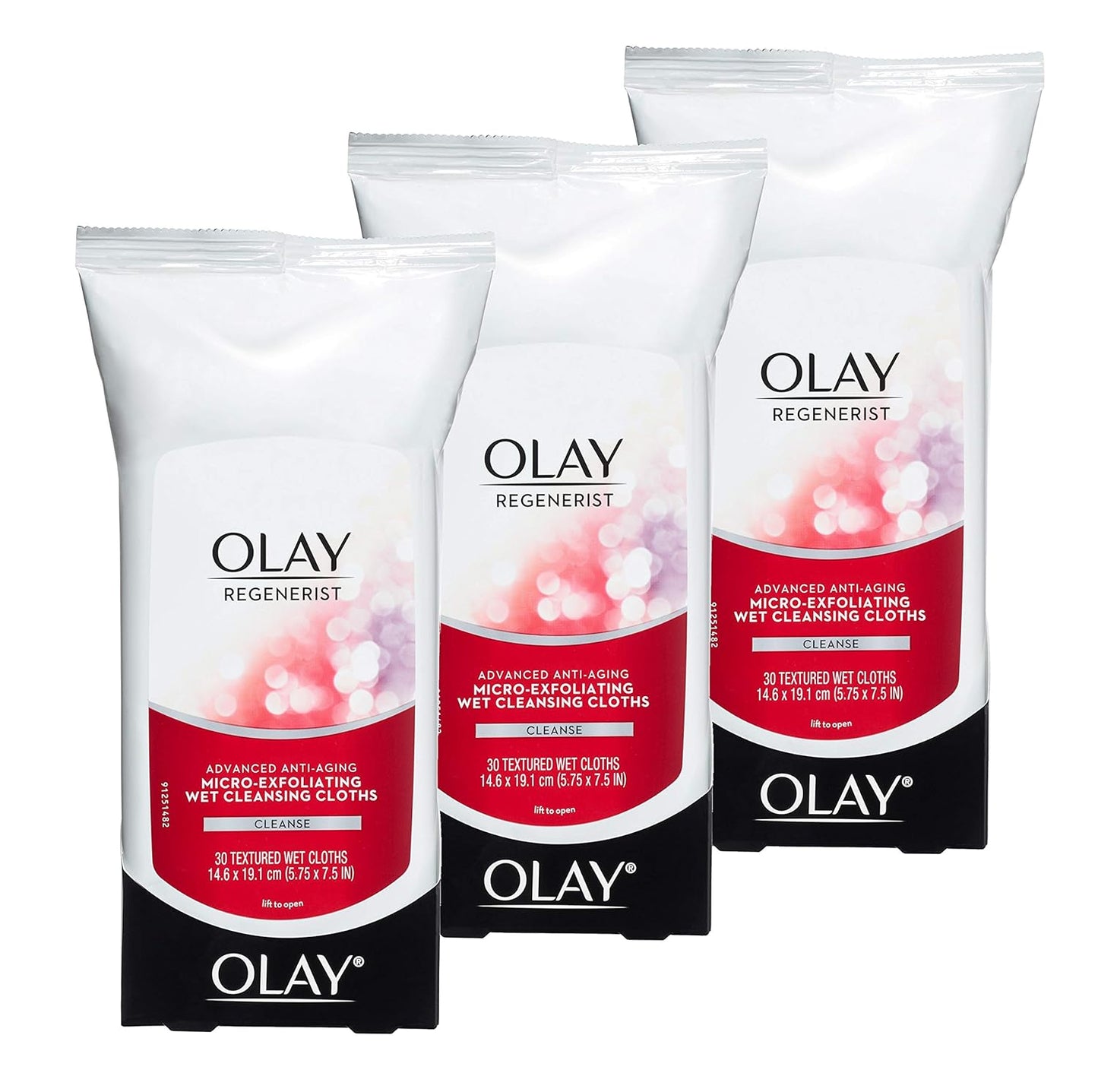 Olay Makeup Remover Wipes, Regenerist Micro-Exfoliating Wet Cleansing Cloths, Facial Cleanser for Women - Exfoliates, Refreshes, Smooths Texture, Travel Approved, 30 ct - 3 Pack